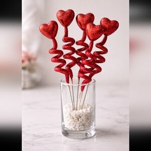 Valentine’s Day Red Heart Spiral Picks – Set of 5